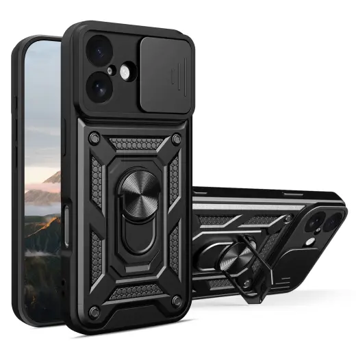 Defender Slide phone case with stand for iPhone 17 black (with camera lens protection)