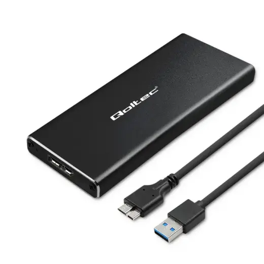 Qoltec alumīnija korpuss | M.2 SSD disks | SATA | NGFF | USB 3.0 | Īpaši ātrs 5 Gb/s | 2 TB | Melns