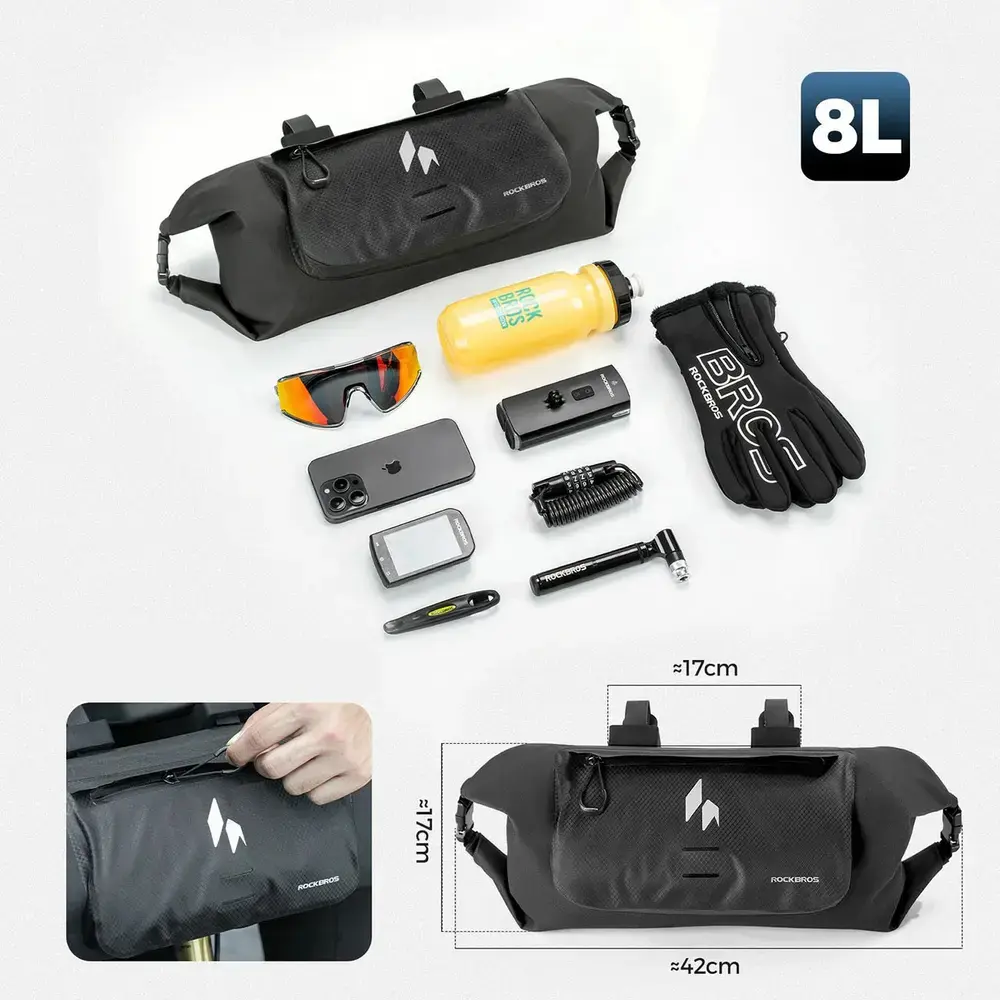 Torba rowerowa Rockbros AS-154 na kierownicę wodoodporna 8 l - czarna
