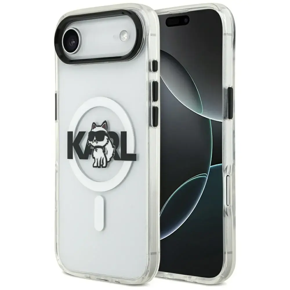 Karl Lagerfeld IML Choupette Sketch Logo maciņš ar MagSafe atbalstu telefonam iPhone 17 Air caurspīdīgs