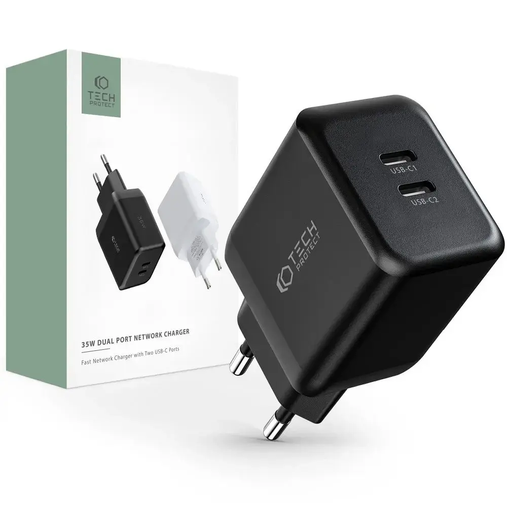 Tech-Protect C35W-2 tīkla lādētājs | 35W | PD | USB-C | melns