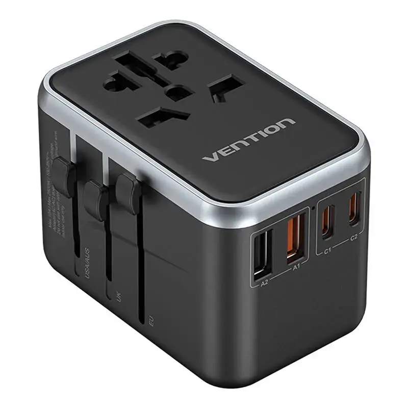 Vention FJFB0 travel charger | 65W | GaN | USB-C, USB-A | black