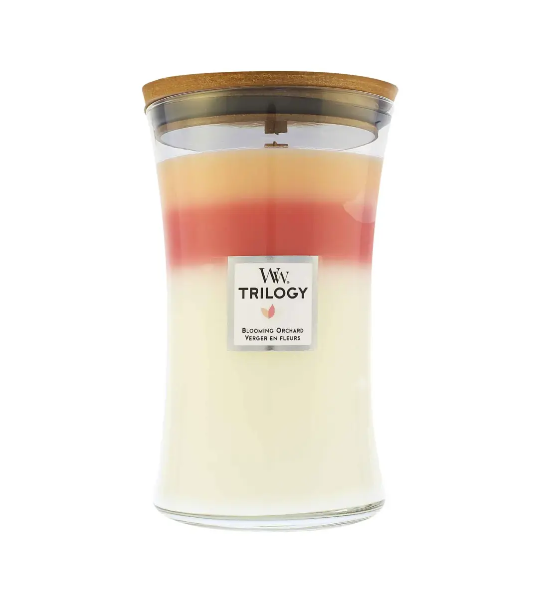 WoodWick Trilogy Blooming Orchard scented candle with wooden wick 609 g