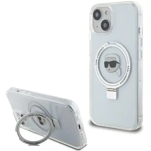 Karl Lagerfeld KLHMP15SHMRSKHH iPhone 15 | 14 | 13 6.1" biały|white hardcase Ring Stand Karl Head MagSafe