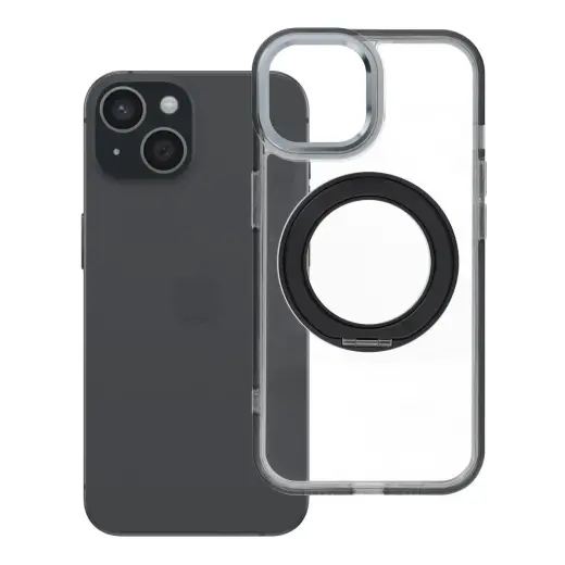 Frame Circle Stand phone case with stand and MagSafe support for iPhone 15 black