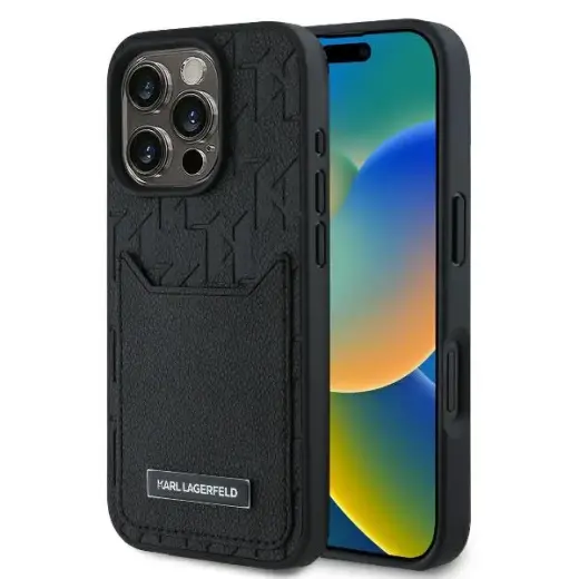 Karl Lagerfeld case for iPhone 16 Pro 6,3" KLHCP16LPGKHPRPK black Hard Cardslots Monogram
