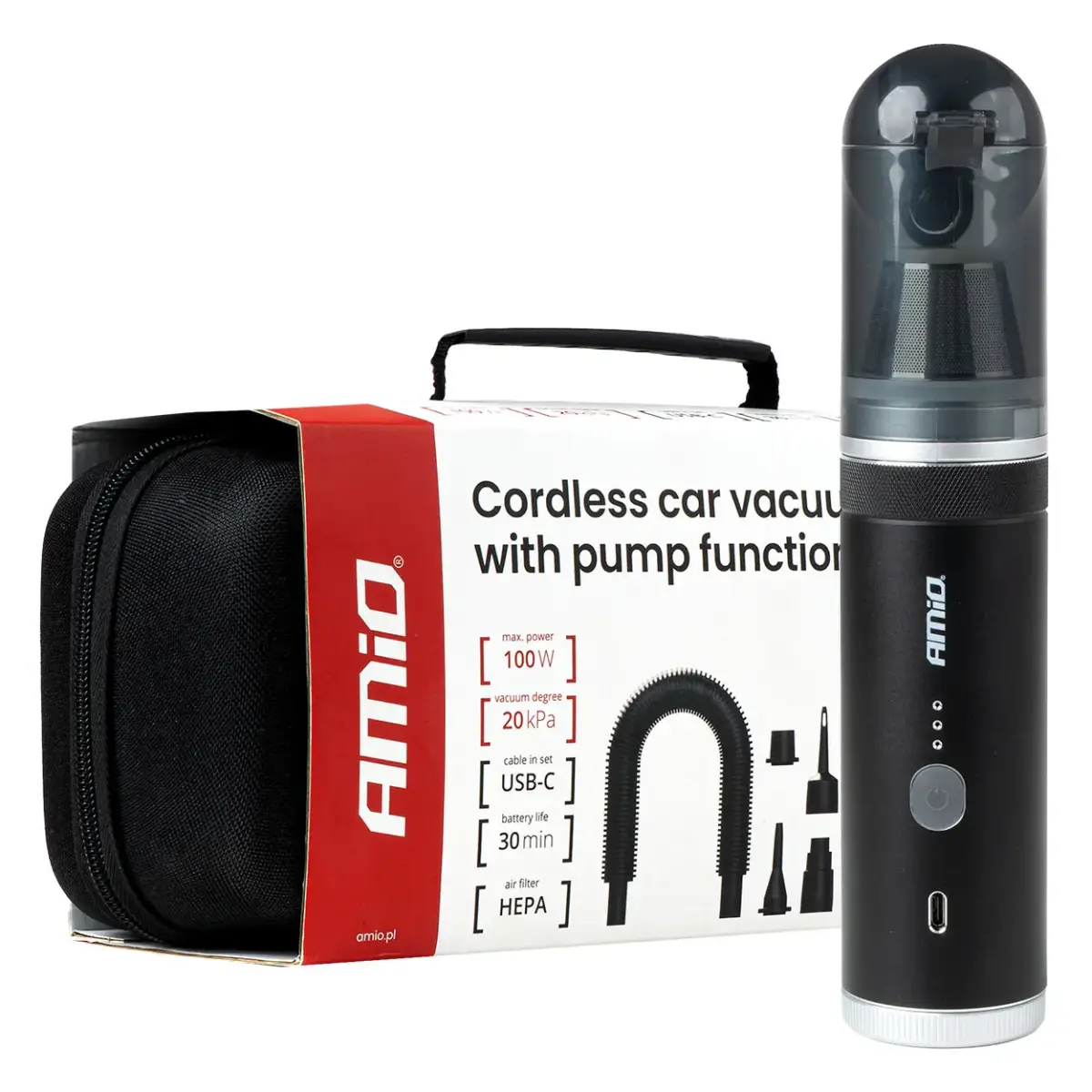 Cordless Brushless Car vacuum cleaner with pump function 100W 20kPa USB-C AMIO-04785