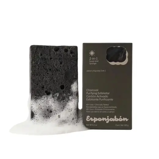 Esponjabon, Charcoal, Exfoliating & Purifying, Soap & Sponge 2-In-1, For Face & Body, 120 g