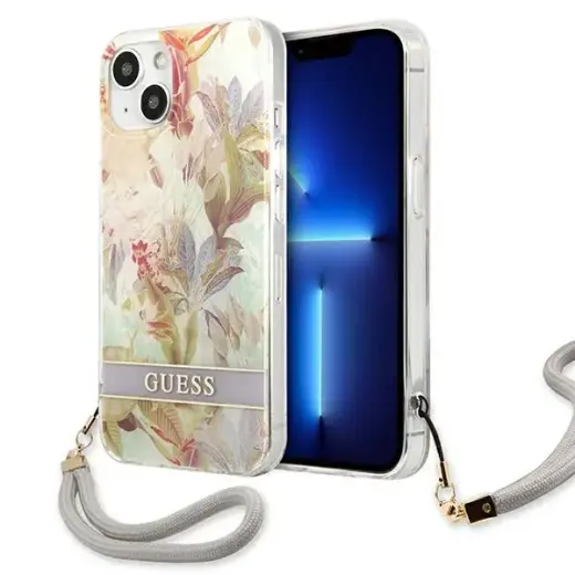 Guess GUHCP13MHFLSU iPhone 13 6,1" fioletowy|purple hardcase Flower Strap