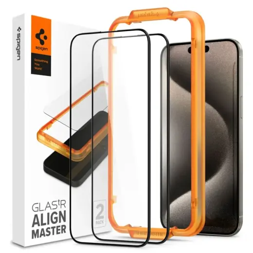 SPIGEN Black Tempered Glass screen protector for iPhone 15 Pro Max