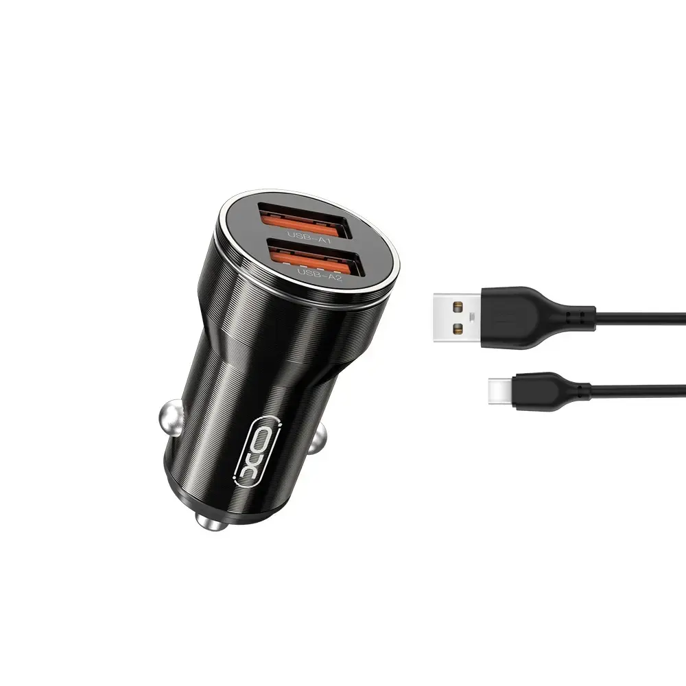 XO CC48 auto lādētājs | 12W | USB-A | ar USB-A uz USB-C vadu komplektā | melns