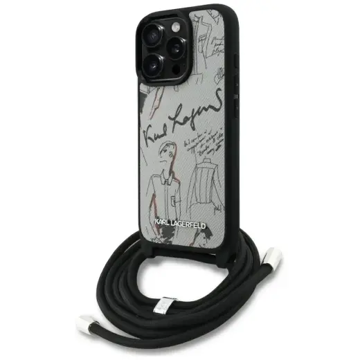 Case Karl Lagerfeld Crossbody Grained    Pattern & Logo for iPhone 16 Pro Max grey