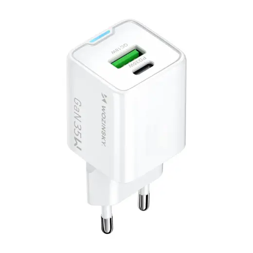 Wozinsky WWC-35W tīkla lādētājs | 35W | GaN, PPS | USB-A, USB-C | balts