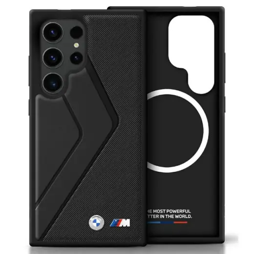 BMW Leather Oversized Stripes чехол с поддержкой MagSafe для телефона Samsung Galaxy S25 Ultra (S938) чёрный