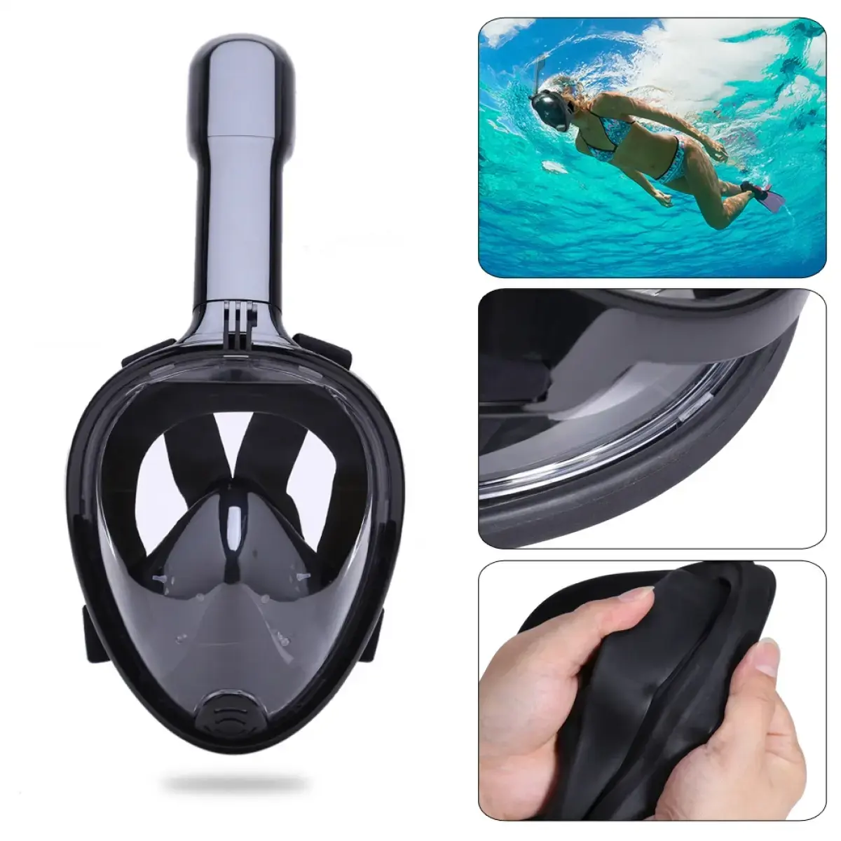 Snorkelēšanas sejas maska (niršanas maska) S|M melna