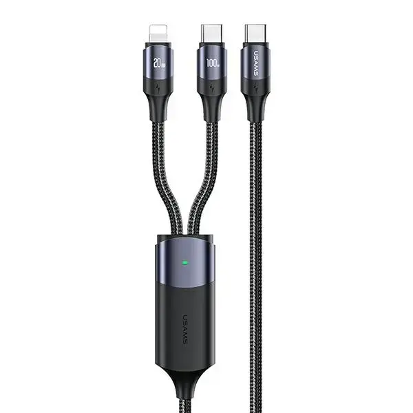USAMS US-SJ550 2-in-1 data transfer and charging cable | USB-C to Lightning, USB-C | PD | 100W | 1.2m | black