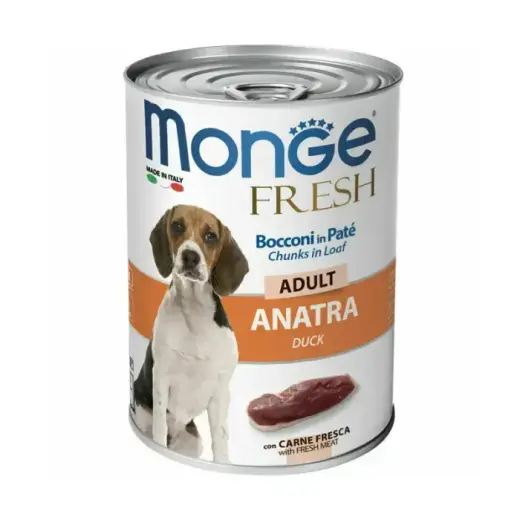 Monge Dog Fresh Adult Chunks in Loaf with Duck 400 g — complete wet food for adult dogs with duck, pâté with chunks