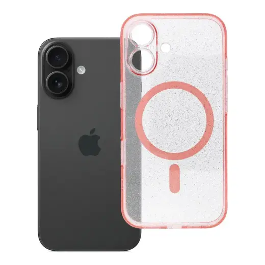 Clear Mag Cover telefono dėklas su MagSafe palaikymu iPhone 16 rožinis skaidrus