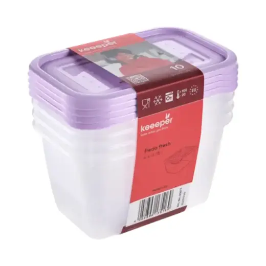 Food container set rectangular  4x0,75L Fredo "Fresh" transparent/light purple