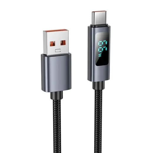 Hoco X112 datu pārraides un uzlādes vads | USB-A uz USB-C | 100W | ar LED ekrānu | 1m | melns