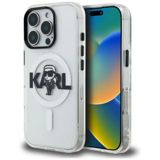 Karl Lagerfeld IML Karl Sketch Logo чехол с поддержкой MagSafe для телефона iPhone 16 Pro Max прозрачный