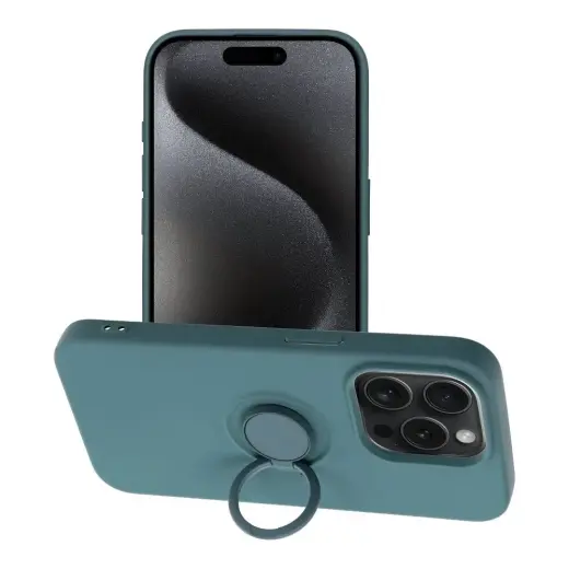 Silicone Ring telefono dėklas su stovu iPhone 15 Pro žalias