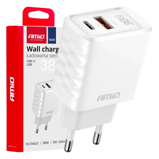 AMiO AMiO-04287 tīkla lādētājs | 38W | GaN | USB-A, USB-C