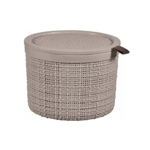 Круглая корзина из джута с крышкой, 2 л, Ø17x13 см, бежевая.