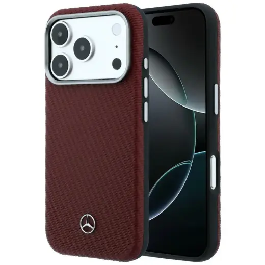 Mercedes Leather Semi Wrap Wood Effect чехол с поддержкой MagSafe для телефона iPhone 17 Pro Max красный
