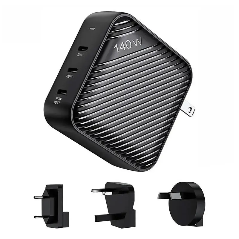 INVZI GanHub зарядное устройство | 140W | GaN | USB-C | универсальный адаптер AU/EU/UK/US | черное
