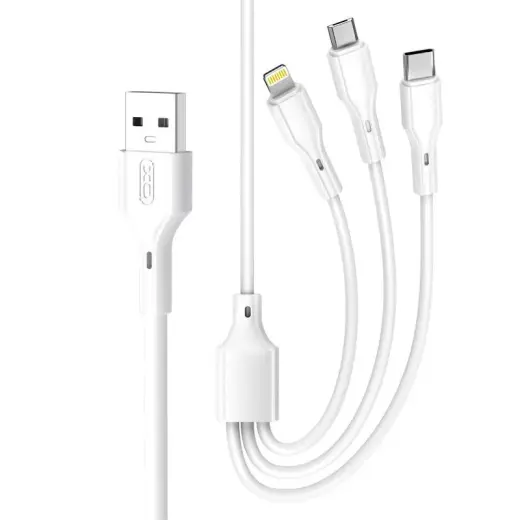 XO NB230 3-in-1 провод для передачи данных и зарядки | USB-A to Lightning, USB-C, Micro USB | 3A | 1m | белый