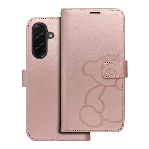 MEZZO teddy bear knyginio tipo telefono dėklas Samsung Galaxy A36 5G (A366) rožinis (pliušinis meškiukas)