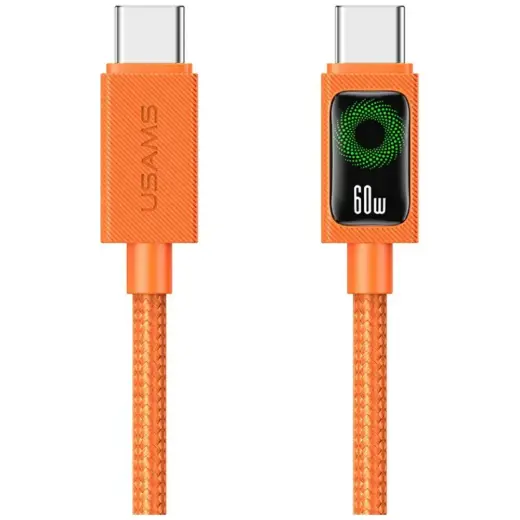 USAMS SJ773 andmeedastus- ja laadimiskaabel | USB-C kuni USB-C | PD | 60W | 1.2m | oranž