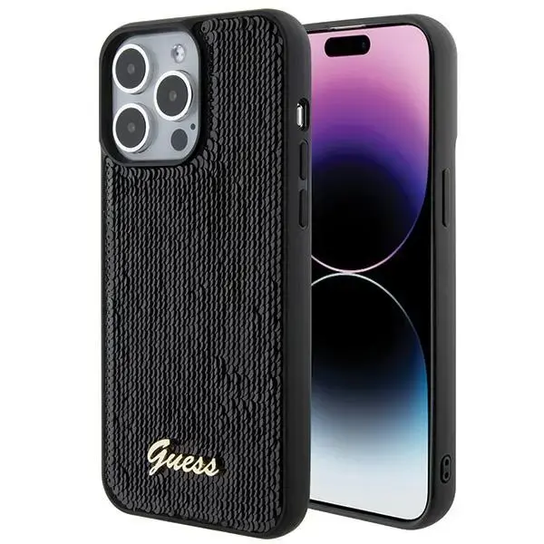 Guess GUHCP15XPSFDGSK iPhone 15 Pro Max 6.7" czarny|black hardcase Sequin Script Metal
