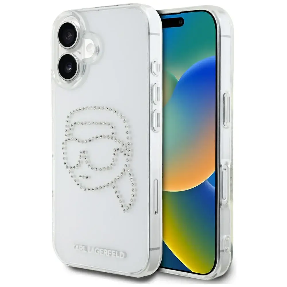 Etui Karl Lagerfeld IML Rhinestones Karl  Head do iPhone 16 przezroczysty