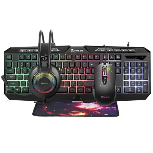 XTRIKE ME 4-in-1 Combo CMX-410 EN Over-Ear Headphones + Keyboard + Mouse + Mouse Pad Black
