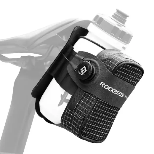 Torba rowerowa Rockbros P010 podsiodłowa 0,2 l z uchwytem na bidon 0,6 l - czarna