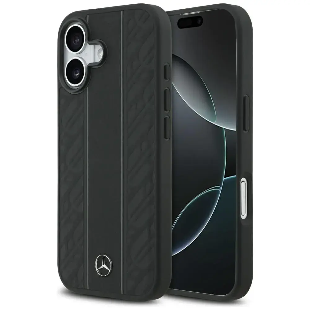 Mercedes Leather Laurel Leaves Stripes phone case with MagSafe support for iPhone 17 black