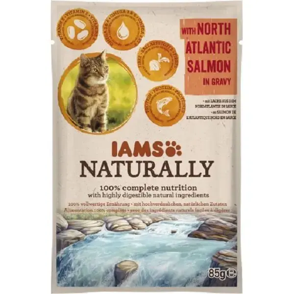 Canned cat food : IAMS CAT Naturally Adult Salmon in gravy 85gr.