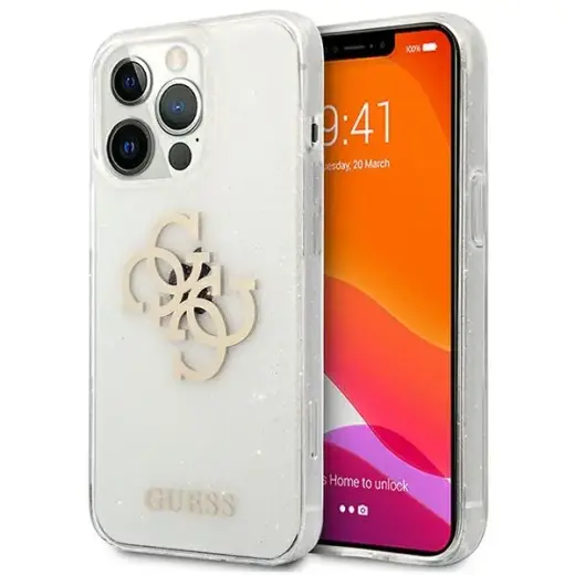 GUHCP13LPCUGL4GTR Guess TPU Big 4G Full Glitter Case for iPhone 13 Pro Transparent