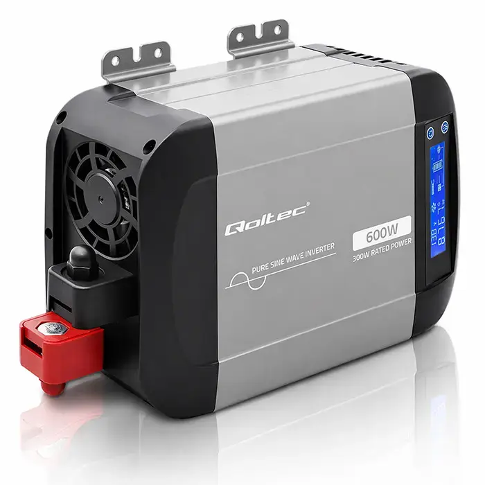 Qoltec Pure Sine Wave Inverter | 12V to 230V | 300/600W | LCD | USB | USC-C | Compatible with LiFePO4 GEL AGM