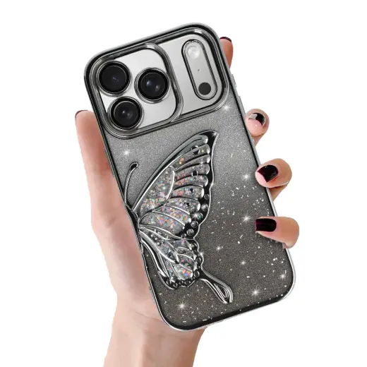 Tel Protect Butterfly Water maciņš telefonam iPhone 17 Pro Max sudraba krāsā