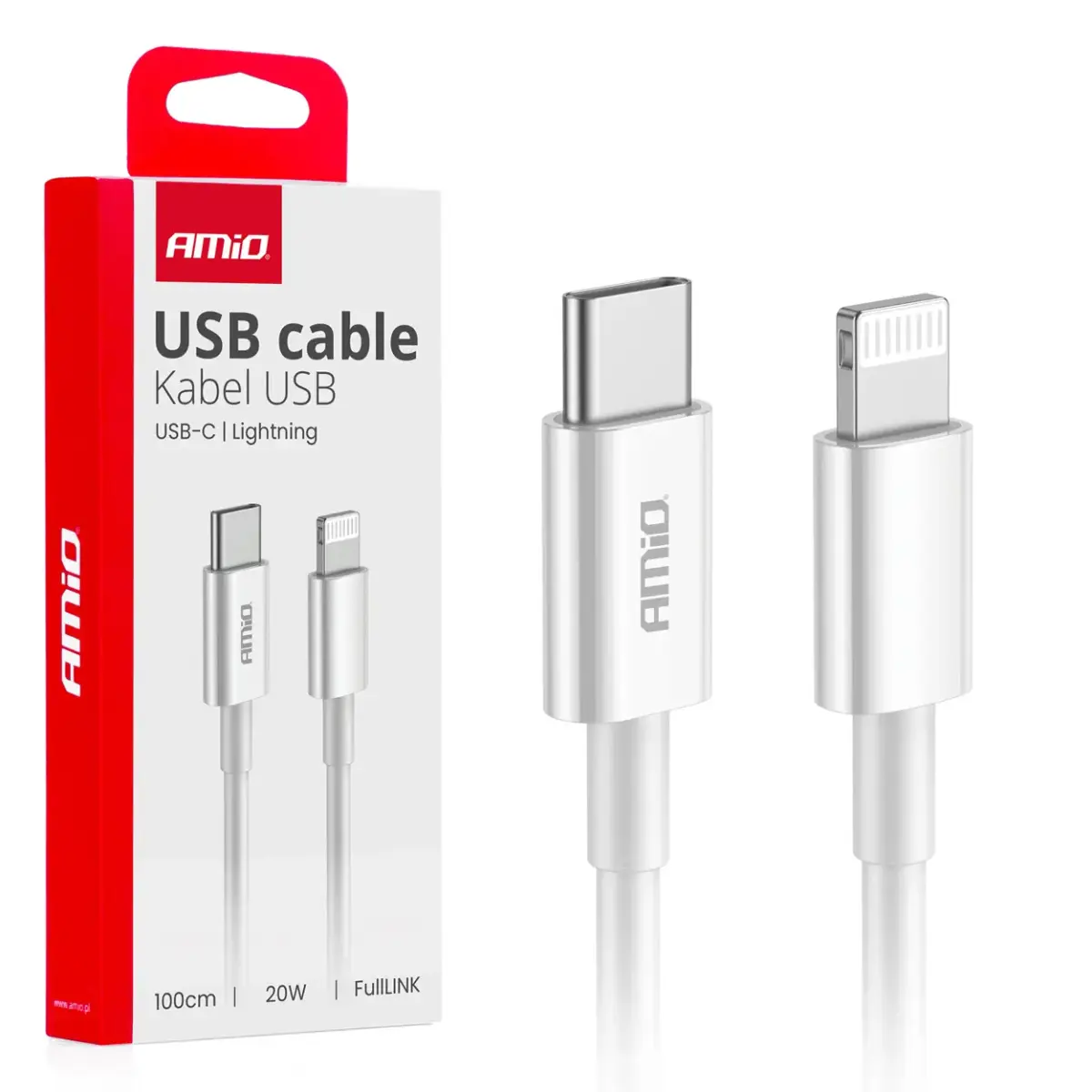 AMiO AMIO-03898 datu pārraides un uzlādes vads | USB-C uz Lightning | 20W | 1m