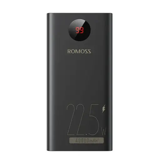 Romoss PEA40PF ārējais akumulators (powerbank) | 40000 mAh | 22.5W | USB-C, USB-A, Micro USB, Lightning | LED ekrāns | melns