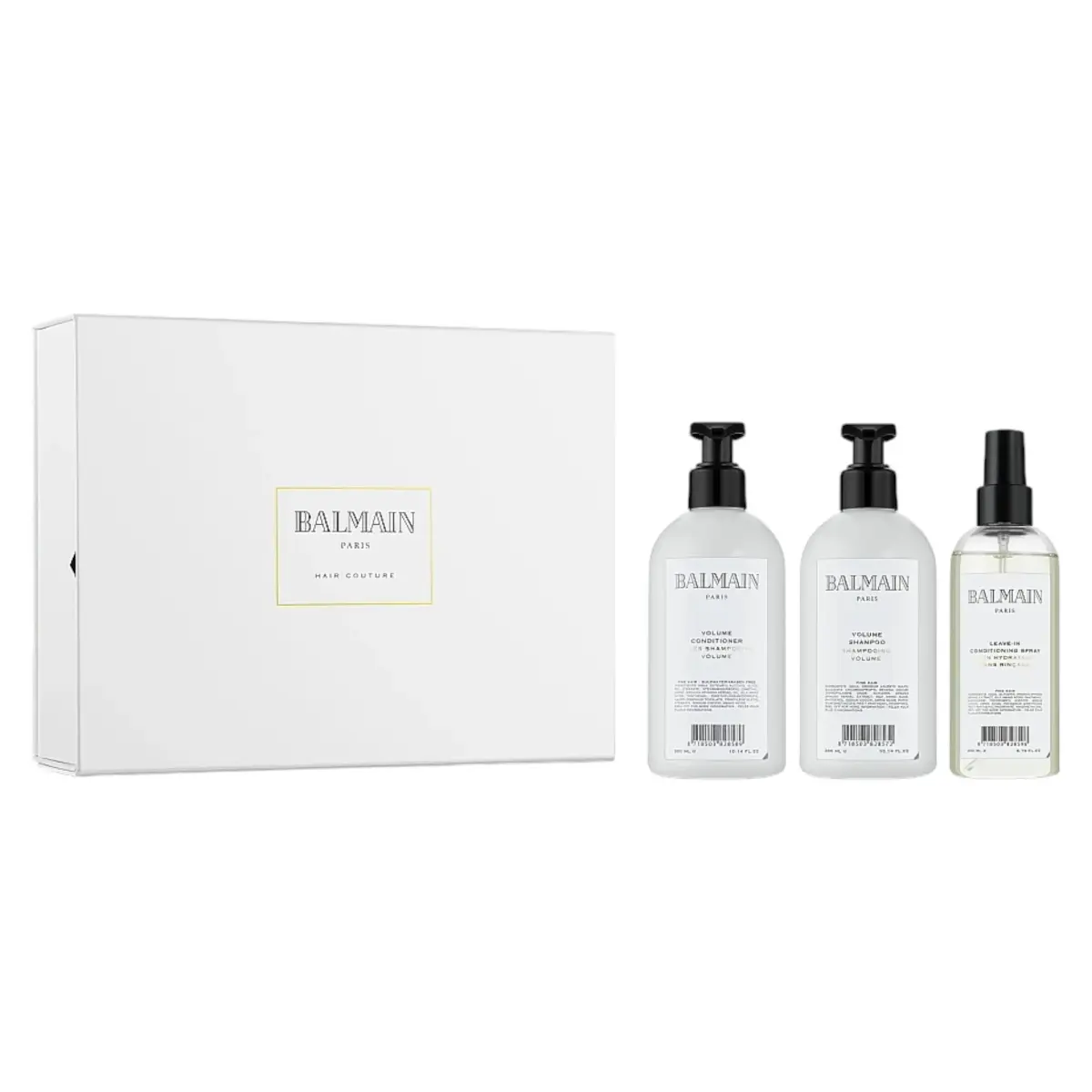 Set Balmain: Volume, Hair Shampoo, Hydrating, 300 ml + Volume, Hair Conditioner, Moisturizing, 300 ml + Volume, Hair Spray Treatment, Conditioning, 200 ml + Balmain, Scalp Brush