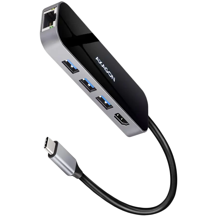 Axagon Multiport USB 3.2 Gen 1 hub. HDMI, Gigabit LAN and Power Delivery. 20 cm USB-C cable.