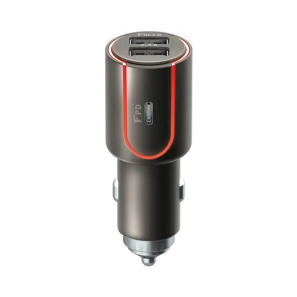Forever Core  PD+ QC 3.0 car charger 2x USB 1x USB-C 2,4A 36W gray