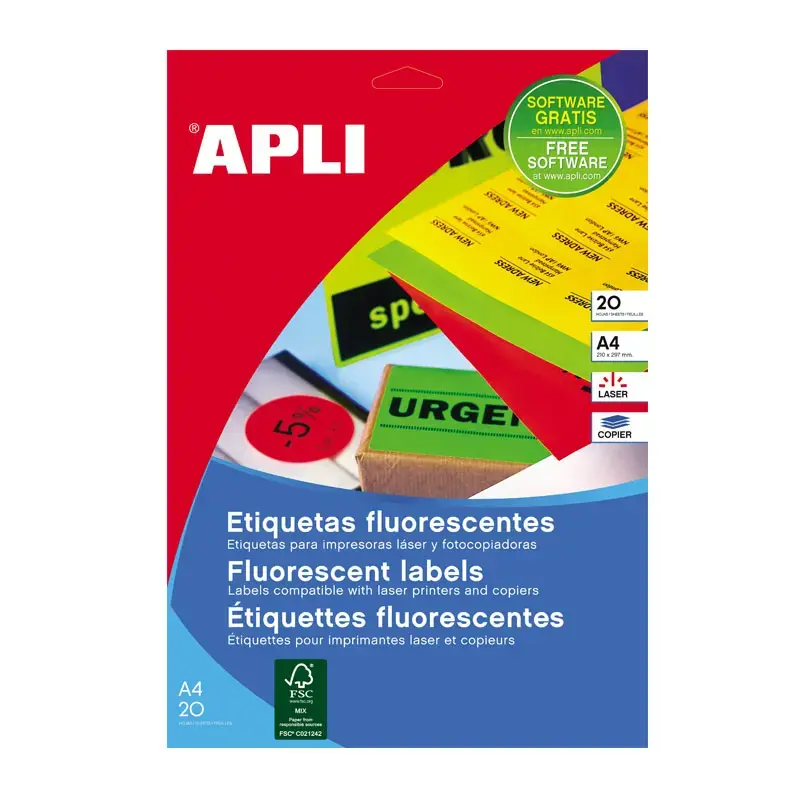 Uzlīmes APLI ar izmēru 99,1x67,7mm, 20 loksnes,160 uzlīmes neon dzelt.