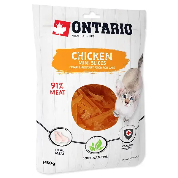 Gardumi kaķiem : Ontario Cat Mini Chicken Slices 50g.