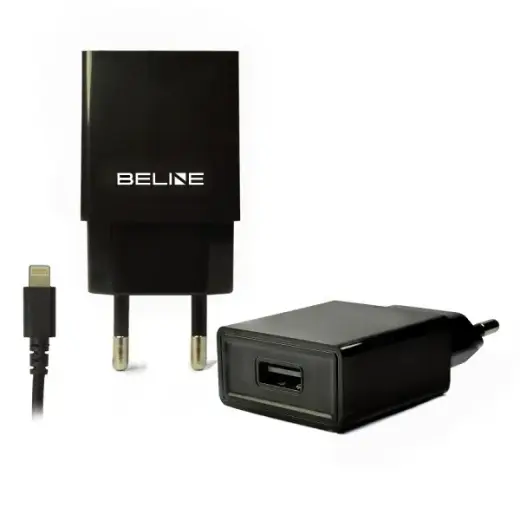 Ład. siec. Beline 1xUSB + lightning 1A czarna|black iPhone 5|6|7|8|X